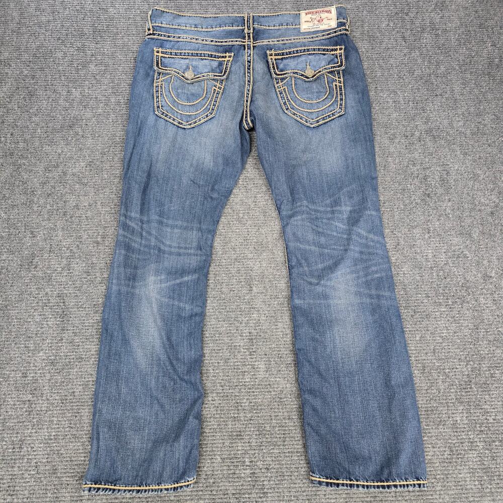 True Religion Size 40 Straight Flap Jeans Rope Stitch Blue Golden Sky Mens Big T